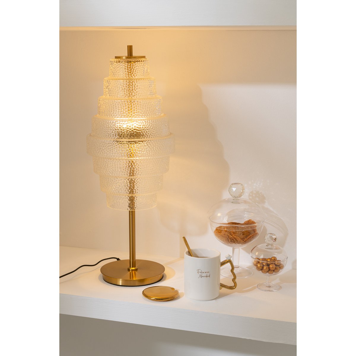 J-Line Tafellamp LED - Gouden Metaal en Transparant Glas - Elegante Verlichting voor Jouw Interieur