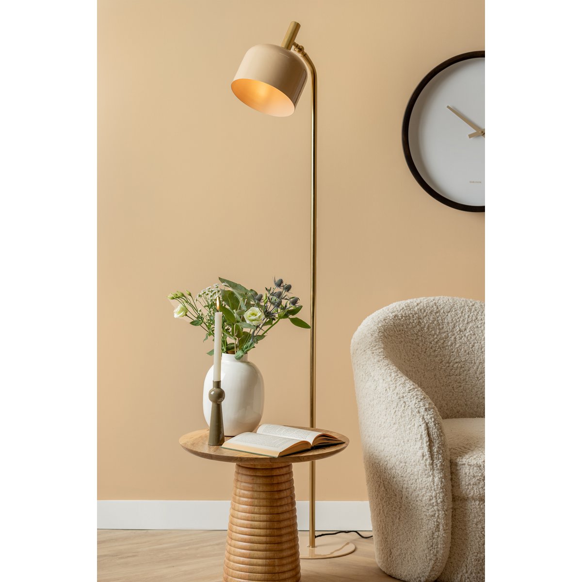 Smart Vloerlamp - Retro Designlamp met Glanzende Kap en Gouden Accenten - Bruin