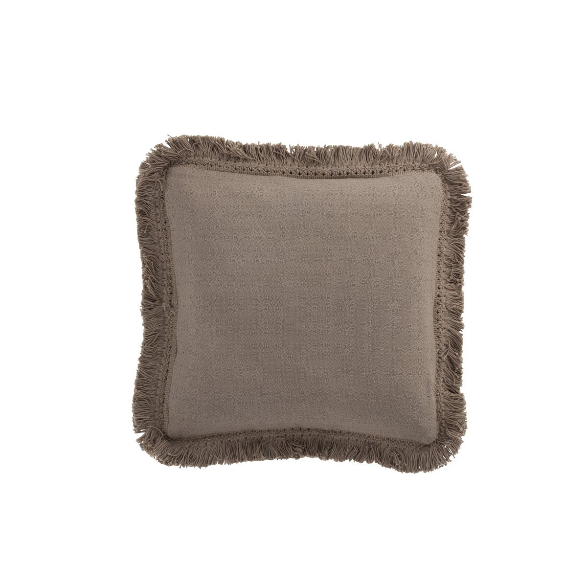 J-Line Sierkussen Fringe Square - Luxe Katoenen Kussen in Taupe - Elegante Aanvulling voor Jouw Interieur