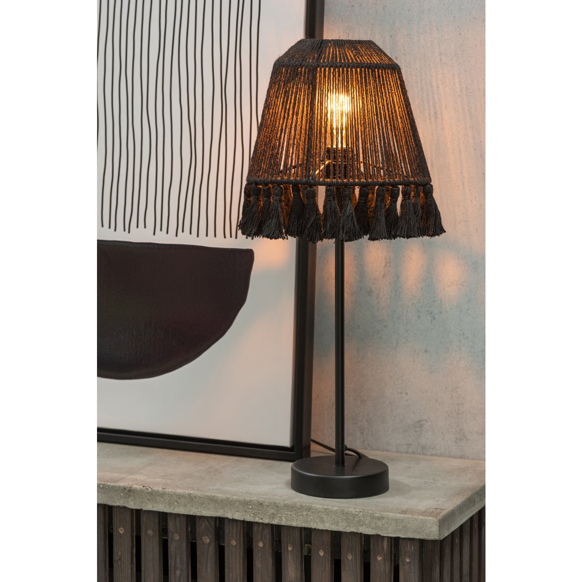 J-Line Mila Tafellamp - Luxe Jute Lamp in Zwart - Stijlvolle Verlichting voor Jouw Interieur