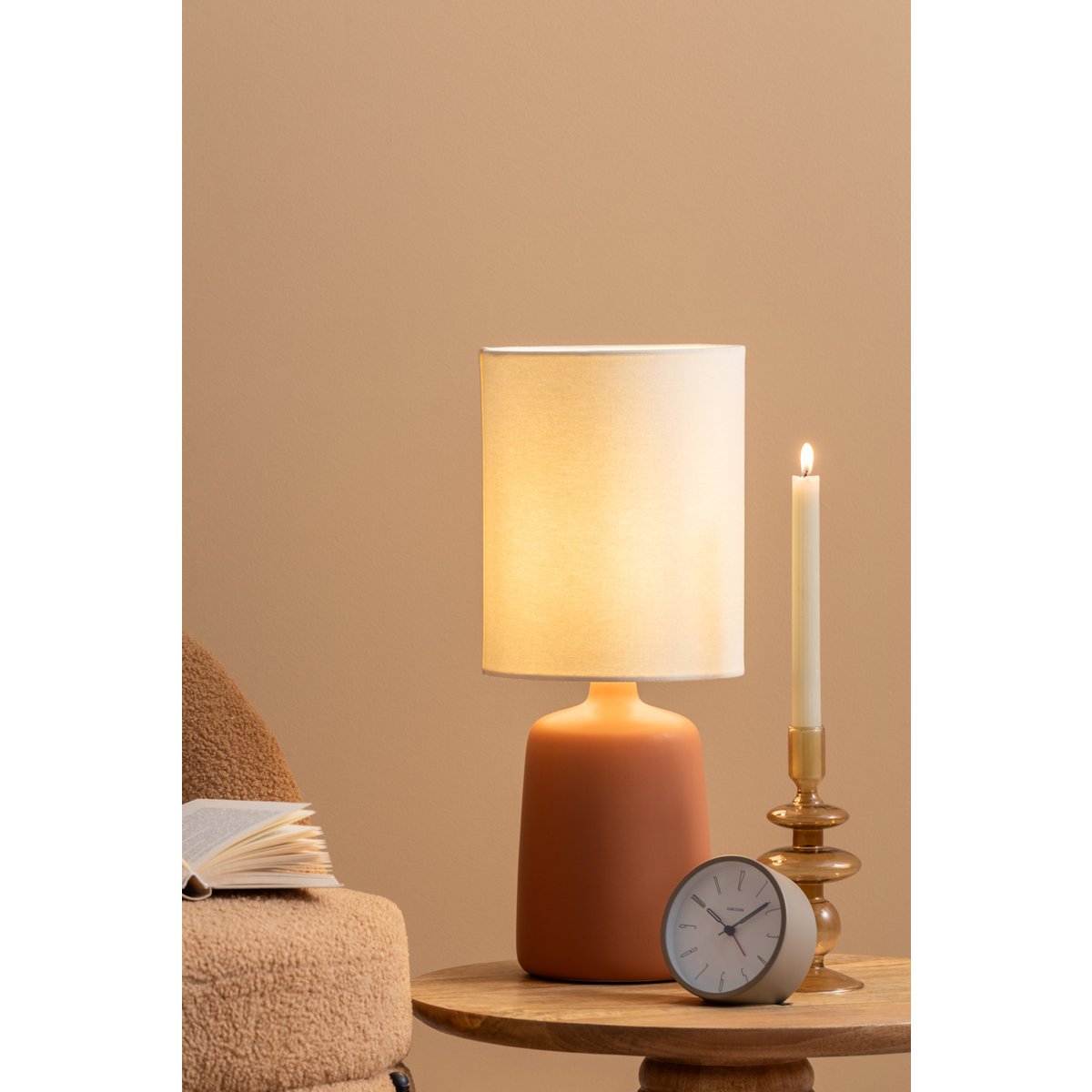 Groot Alma Tafellamp - Stijlvolle Designlamp met Keramische Basis en Bruine Canvas Kap - Sfeerverlichting voor Elk Interieur