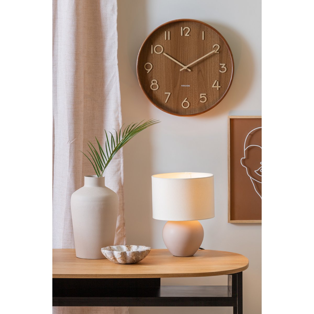 Alma Cone Tafellamp - Stijlvolle Designlamp met Keramische Basis en Bruine Canvas Kap - Sfeerverlichting voor Elk Interieur