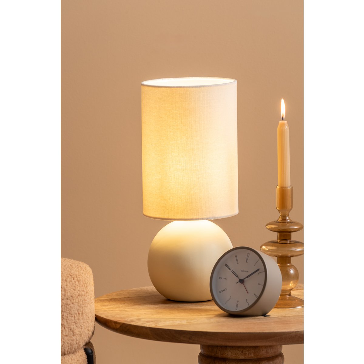 Alma Tafellamp - Stijlvolle Designlamp met Keramische Basis en Witte Canvas Kap - Sfeerverlichting voor Elk Interieur