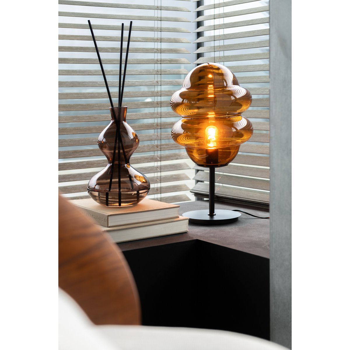 J-Line Tafellamp Honey Spoon - Luxe Glazen Lamp in Bruin