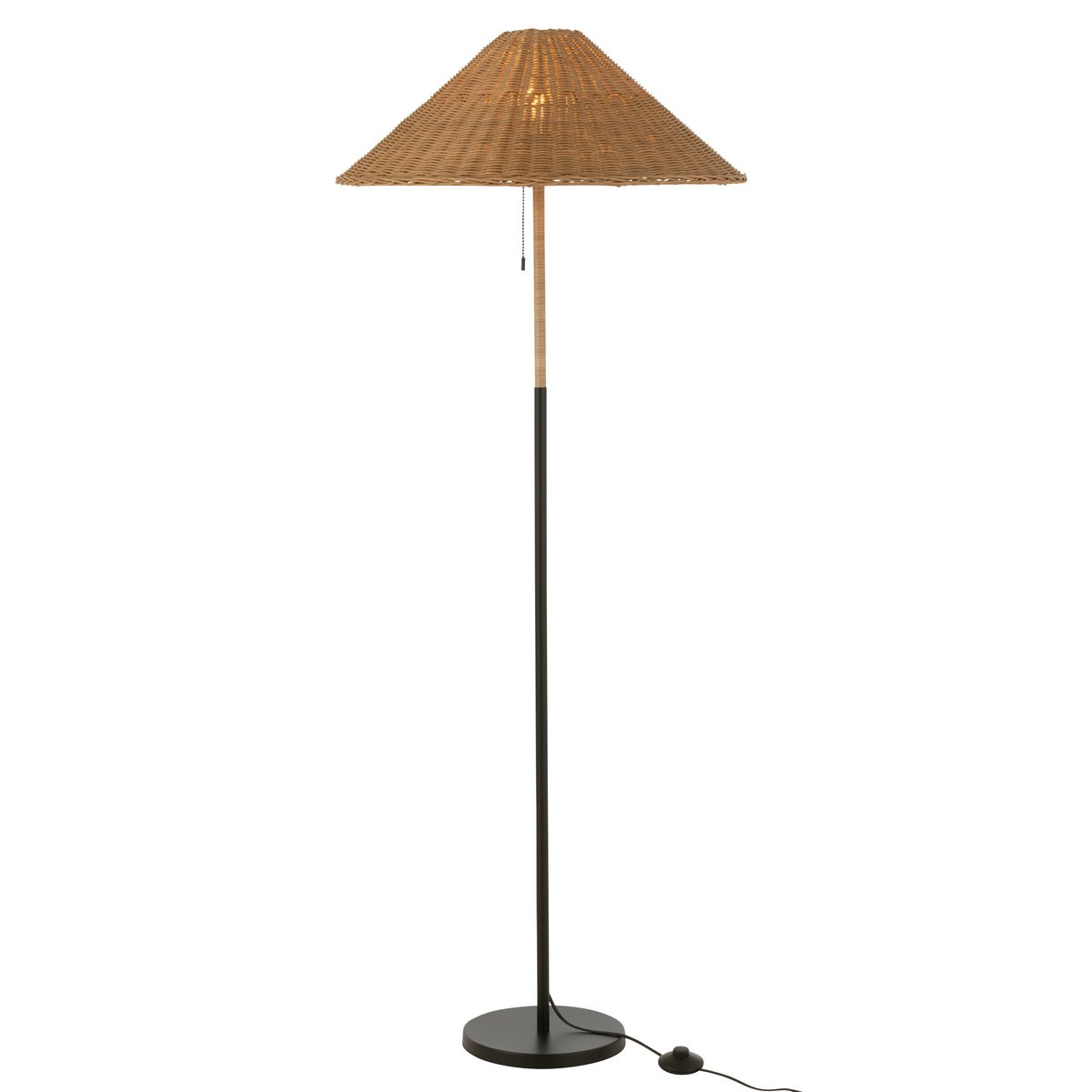 J-Line Nora Vloerlamp - Stijlvolle Rattan en Metaal Lamp in Zwart/Natuurlijk - Perfecte Verlichting voor Jouw Ruimte