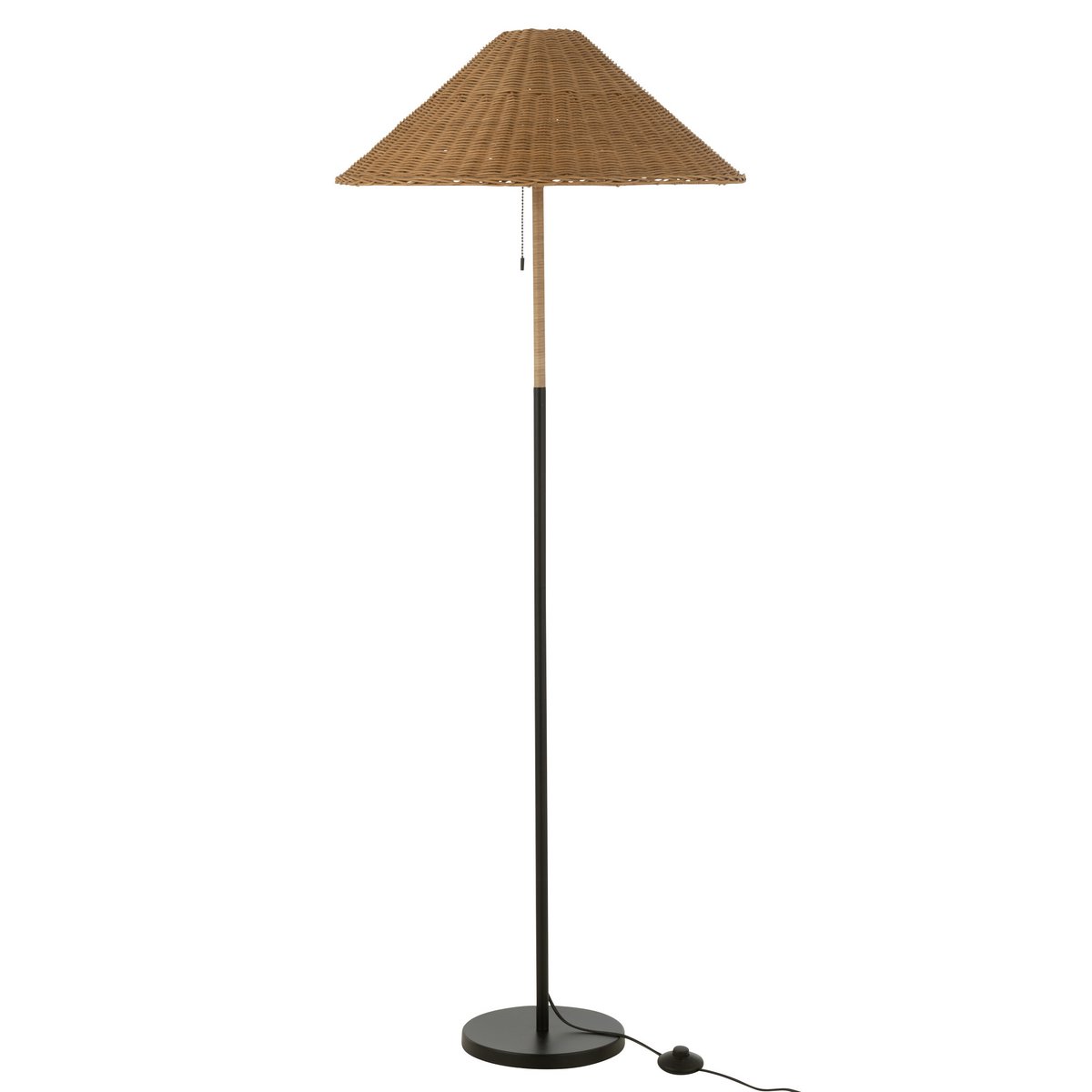 J-Line Nora Vloerlamp - Stijlvolle Rattan en Metaal Lamp in Zwart/Natuurlijk - Perfecte Verlichting voor Jouw Ruimte