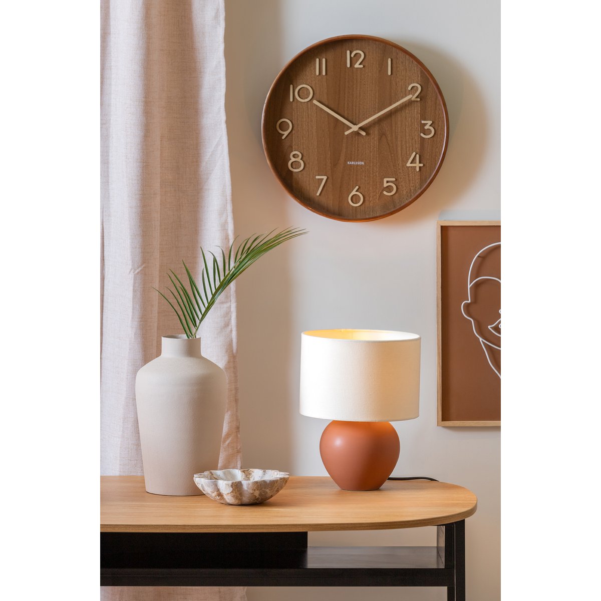 Alma Cone Tafellamp - Stijlvolle Designlamp met Keramische Basis en Donkerbruine Canvas Kap - Sfeerverlichting voor Elk Interieur