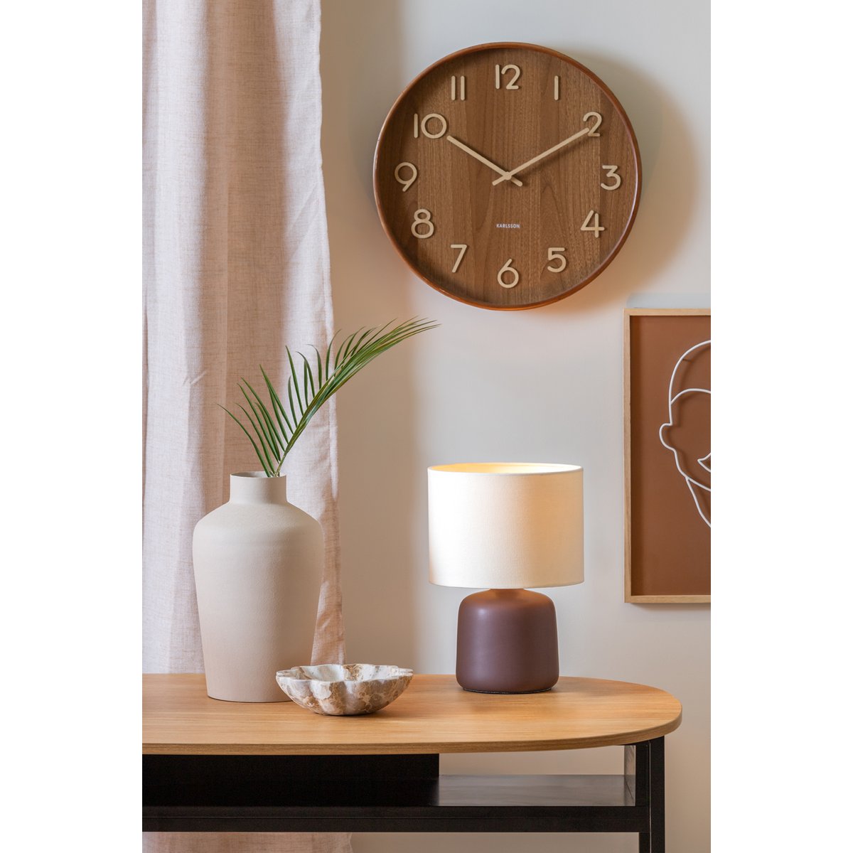 Alma Straight Tafellamp - Stijlvolle Designlamp met Keramische Basis en Bruine Canvas Kap - Sfeerverlichting voor Elk Interieur