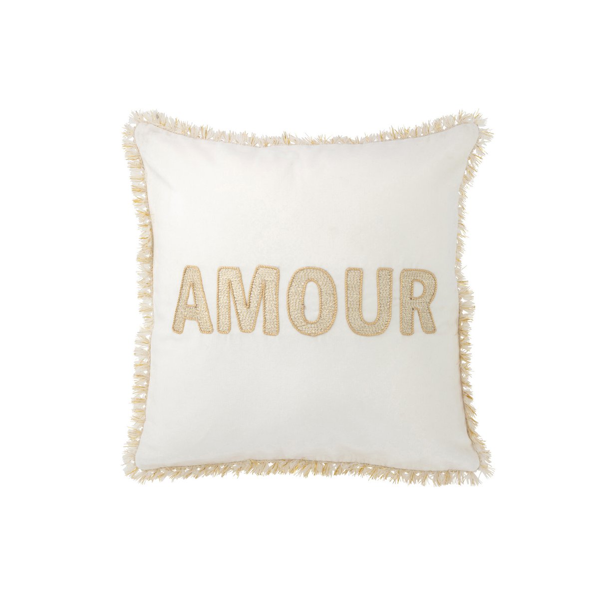 J-Line Sierkussen Amour - Luxe Witte en Gouden Textiel - Verfraai Jouw Woonruimte