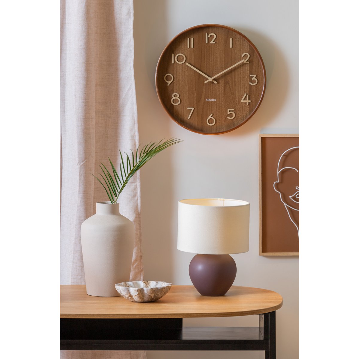 Alma Cone Tafellamp - Stijlvolle Designlamp met Keramische Basis en Donkerbruine Canvas Kap - Sfeerverlichting voor Elk Interieur