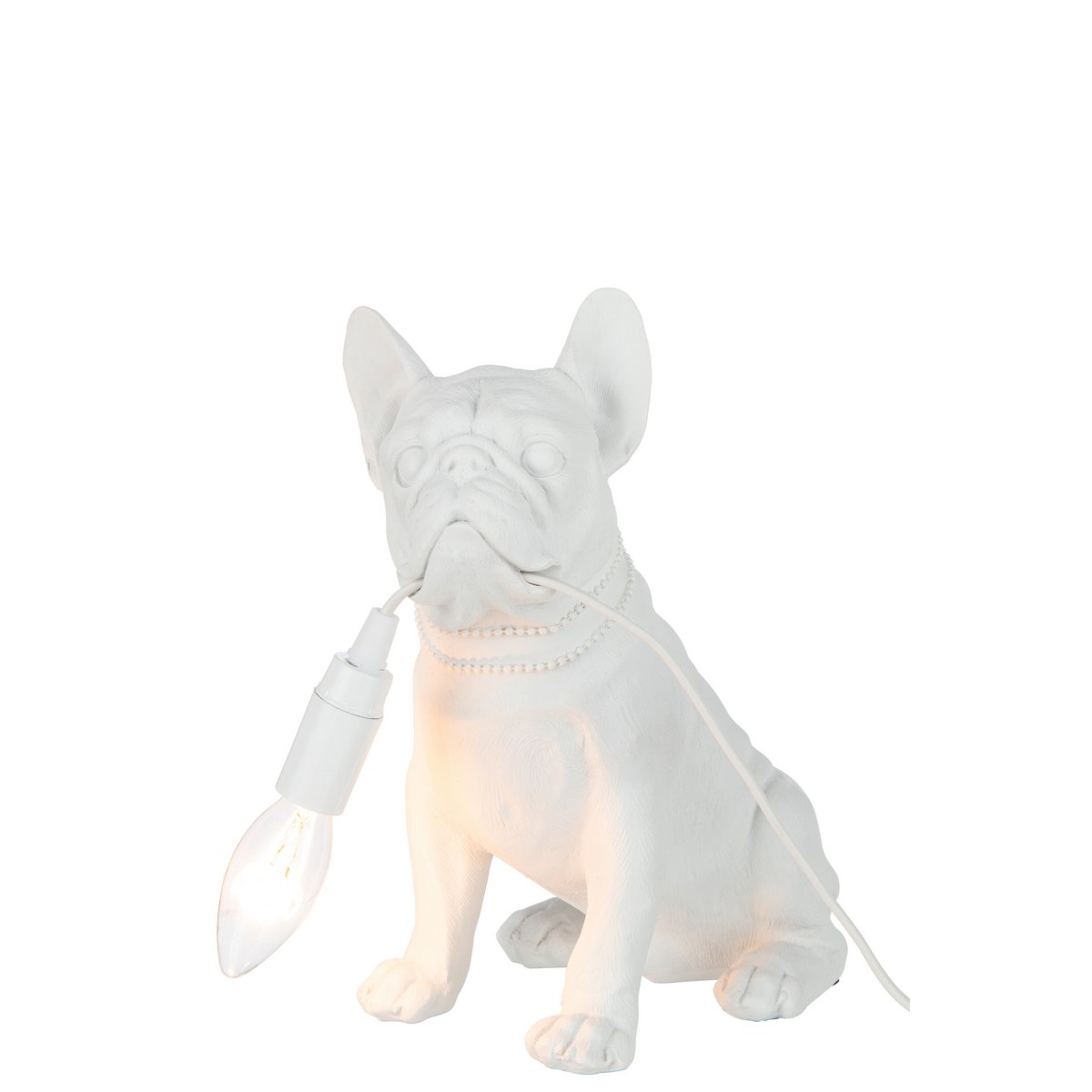 J-Line Tafellamp Bulldog - Luxe Polyresin Lamp in Wit - Speelse Aanvulling voor Jouw Interieur