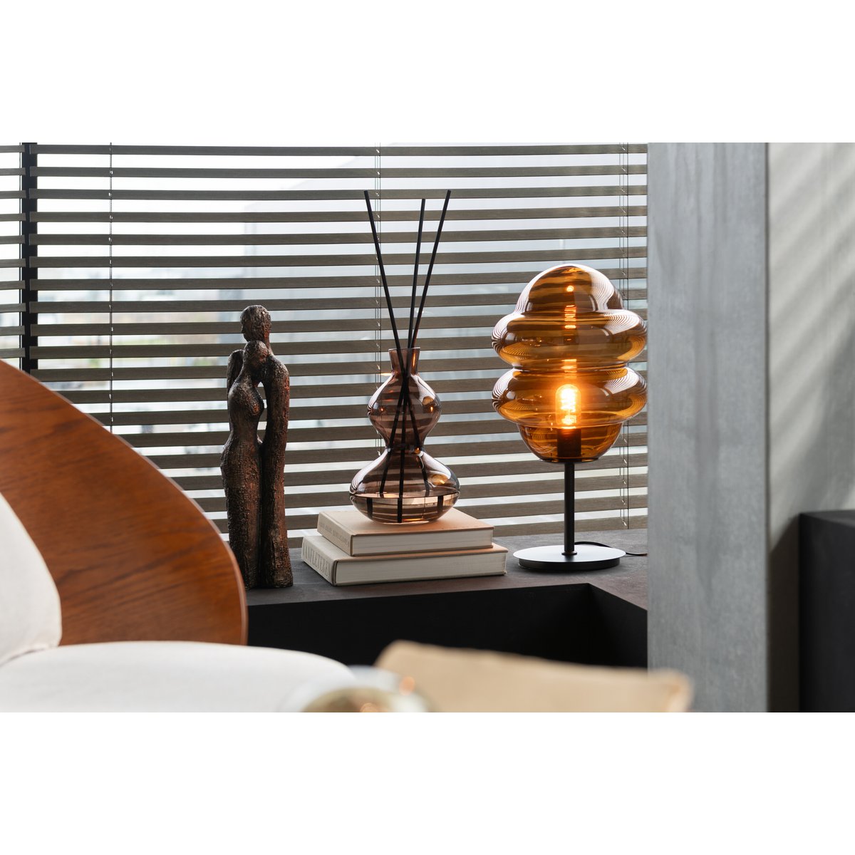 J-Line Tafellamp Honey Spoon - Luxe Glazen Lamp in Bruin