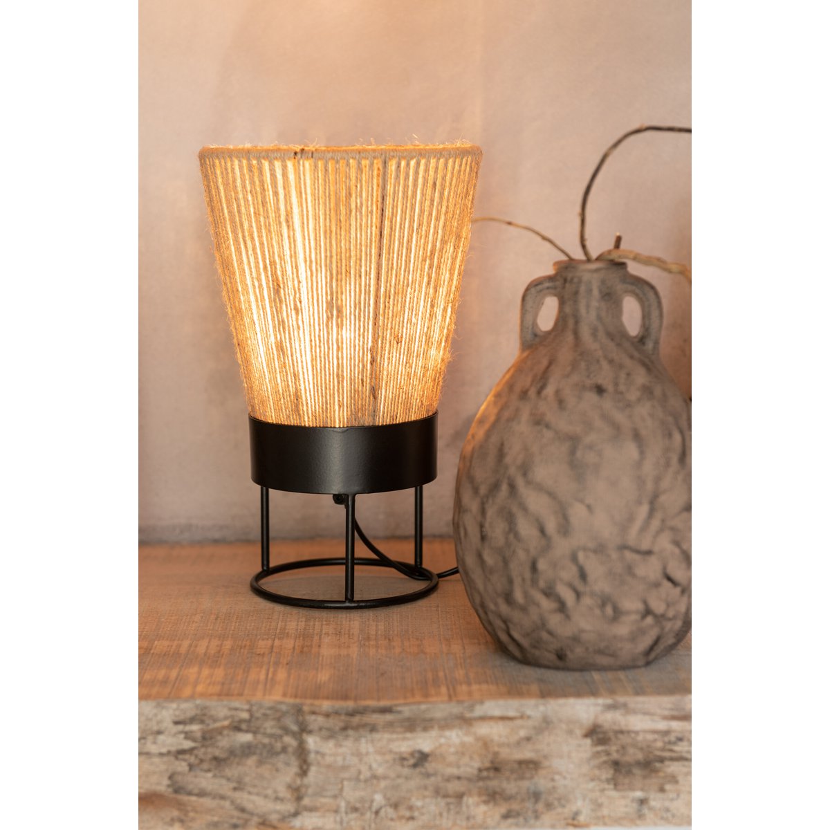 J-Line Mia Tafellamp - Elegante Jute Lamp in Beige voor Jouw Interieur