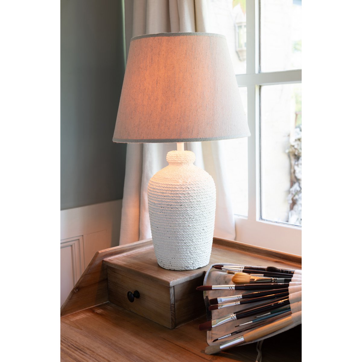 J-Line Esmee Tafellamp - Elegante Designlamp in Beige van Cement - Perfect voor Binnen